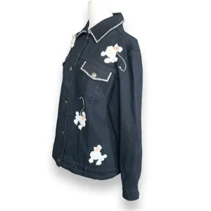 Vintage Y2K Quacker Factory Black Denim Jacket‎ White Poodle Embroidered Dog thumbnail 6