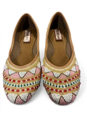 Relax Nagra Jaipur Beaded Flats Women’s 6 Pink Gold Embellished Slip On Shoes thumbnail 1