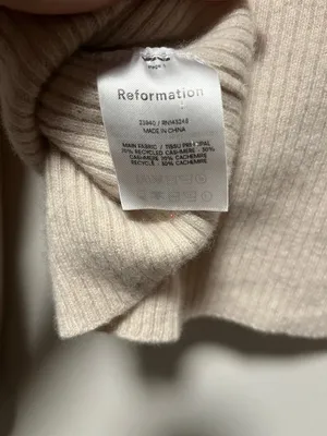 REFORMATION Luisa Cashmere Tan Ribbed Turtleneck Cropped Sweater, Size S thumbnail 10