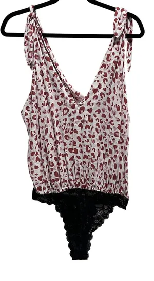 Free People Intimately Ivory Combo Leopard Heart Print Bodysuit M Medium NWT thumbnail 1