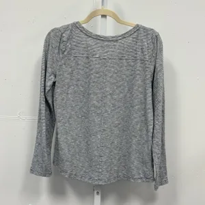 Ann Taylor LOFT Womens Small Grey Striped Long Sleeve Cotton Scoop Neck Top thumbnail 2