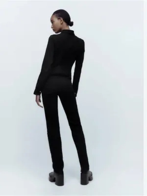 NWT ZARA Black Zip Denim Jumpsuit Long Sleeve Moto Utility XS 8197/247 Stretch thumbnail 5