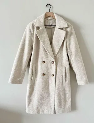 LOFT Double Breasted Midi Boucle Jacket in Cream - Size S thumbnail 4