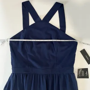 NWT Lulus Air of Romance Navy Blue‎ Maxi Dress LARGE thumbnail 9