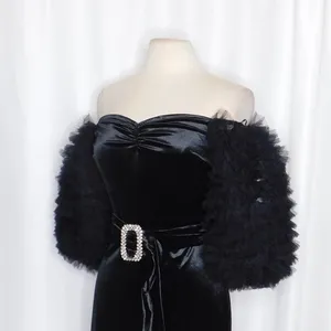 NWT!! ZARA Black Velvet Dress Ruffled Tulle Sleeves Rhinestone Party Cocktail thumbnail 7