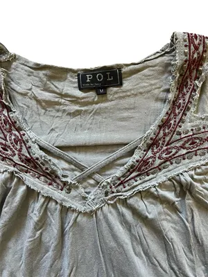 POL Women’s Sage Green Lace Trim Bell Sleeve Peasant Top | Medium thumbnail 3