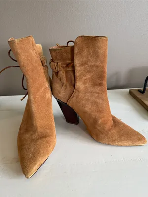 TORY BURCH Lila Ankle Bootie Camel Brown Suede 7.5 Boho Minimalist Quiet Luxury thumbnail 7