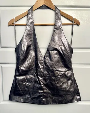 Zara Metallic Halter Top Sz L thumbnail 1