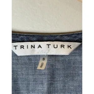 Trina Turk Wrap Top Womens Small Blue Chambray Fringed Belted Tunic thumbnail 4