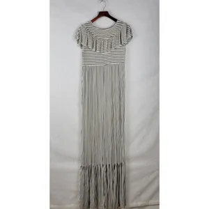 Hailey & Co Womens Maternity Dress L White Black Striped Ruffled Maxi Tiered thumbnail 6