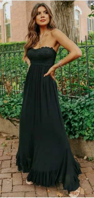FREE PEOPLEAdella Corset Maxi Dress In Black Size S thumbnail 1