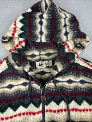 Vintage American Eagle Fleece Hoodie M Southwestern Fair Isle Y2K Full Zip thumbnail 2