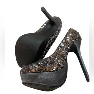 New in Box Shimmer Diva SM New York Women's Sequin Black & Silver Stiletto Pumps thumbnail 7