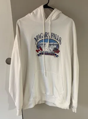 Brandy Melville Rare White Oversized Graphic Hoodie Niagara Falls Logo One Size thumbnail 1