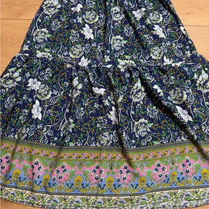 Bohemian Floral Border Print Maxi Skirt Size L NWT Smocked Waist Hippie thumbnail 7