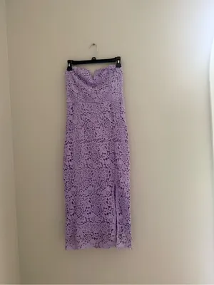 ASTR Lavender Strapless Lace Midi Dress with Side Slit thumbnail 3
