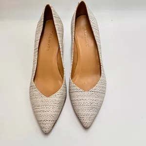Talbots Women's Size 7 Textured Pointed Toe Pumps Ivory Tweed Kitten Heels thumbnail 2