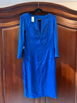 Joseph Royal Blue Midi V-Notch Sheath Dress thumbnail 7