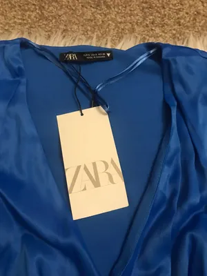 ZARA New with tags Blue Satin Effects Belted dress. thumbnail 7