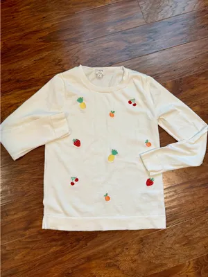J. Crew Embroidered Fruit Teddie Sweater Size S thumbnail 2