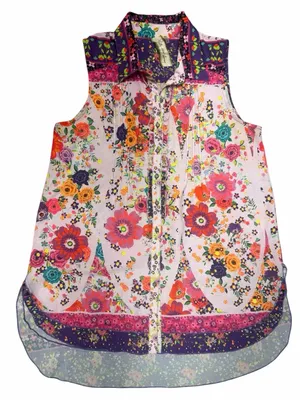 Aratta Silent Journey Mixed Floral Boho Tunic Top Ruffle Placket M Dopamine thumbnail 4