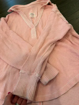 aerie Pink Waffle Henley Pullover Size XS - C72-010 thumbnail 5