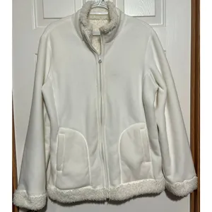 Women's White‎ Sherpa Reversible Felt Zip Up Jacket Side Pockets Size XL thumbnail 3