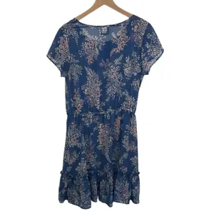 Bobeau Floral print short sleeves Sheer Ruffle hem dress large thumbnail 2