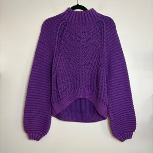 Free‎ People My Only Sunshine Purple Chunky Knit Mock Neck Sweater Womens Small thumbnail 2