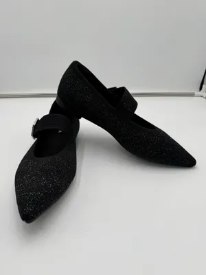 VIVAIA Black Shimmer Pointed Toe Mary Jane Flats Women’s Size 41.5 thumbnail 3