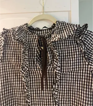 Zara Brown Gingham Ruffle Blouse thumbnail 2