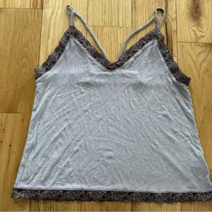 American Eagle Soft & Sexy Ribbed Lace Trim Cami Top in Purple thumbnail 1