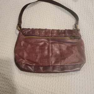 Vintage Burgundy Brown Textured Leather HOBO Brand Shoulder Bag (#19) thumbnail 2