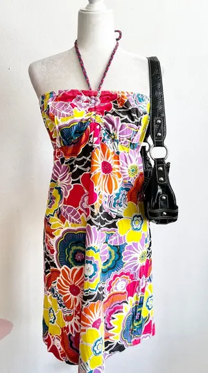 Vintage Floral Babydoll Halter Dress, Y2K Cottagecore Coquette‎ Soft Girl Medium thumbnail 1