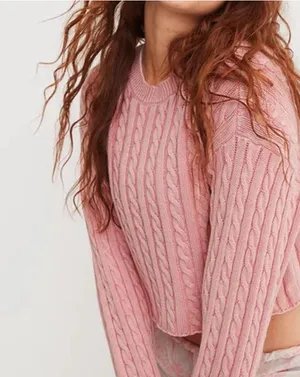 Aerie Cableknit Crop Crewneck Sweater thumbnail 1