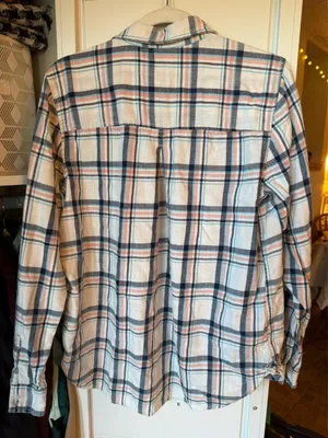 American Eagle Outfitters White Pink Blue Plaid Button Down Shirt thumbnail 2