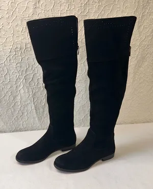 & Other Stories Genuine 1976 Leather Boots Knee Hight Shoes Back Zip Black Suede Riding Boots thumbnail 1
