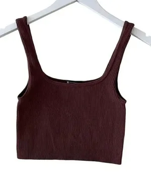 Zara Rust Brown Ribbed Knit Seamless Crop Tank Top SZ XS #1711 thumbnail 1