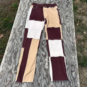 Brown patchwork pants blush mark size‎ small fall winter BoHo aesthetic grunge thumbnail 2