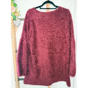 Lulus Burgundy Eyelash Knit Sweater Dress Womens Large Long Sleeve Fuzzy Tunic thumbnail 4