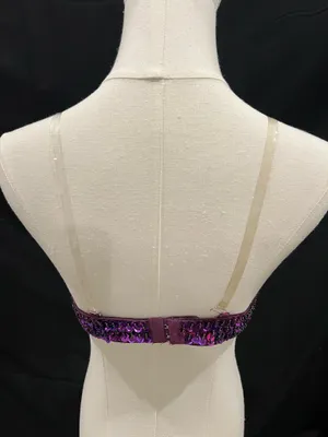 Purple sequin bralette with flower details and beaded straps. Size: S thumbnail 2