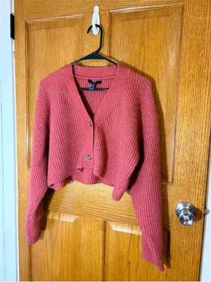 Forever 21 Cropped Button V-Neck Cardigan - Rose thumbnail 2