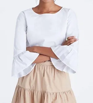 Madewell White Bell Sleeves Poplin Top Blouse M thumbnail 1