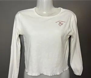 Ardene Shirt Women’s Medium White Happiness Embroidered Long Sleeve Crop Top thumbnail 1