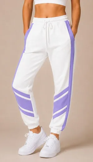 NWT EleVen Venus Williams M White Purple Embroidered Heavyweight Fleece Joggers‎ thumbnail 1