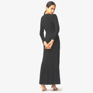 Y2K 90s Vintage Maxi Dress Long Sleeve Shift Column Minimalist Modesty Goth Vamp thumbnail 3