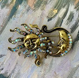 Anthropologie Celestial Sun & Moon Brooch thumbnail 1