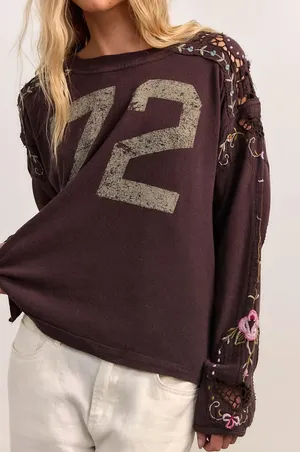 Free People We The Free Lilith Long Sleeve Tee in Chocolate Brown NWT thumbnail 1