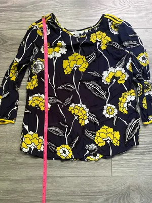 Boden Navy Yellow 3/4 Sleeve Floral Viscose Blouse Career Work Professional 8 thumbnail 7
