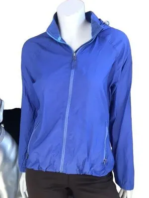 L.L. Bean Blue Full Zip Windbreaker Nylon Hooded Jacket Women's Size Medium thumbnail 1